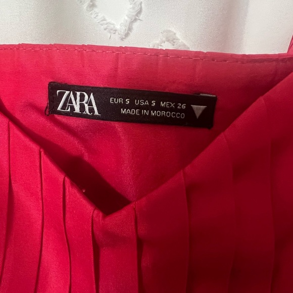 ZARA HOT PINK PUFF SLEEVES MINI DRESS SIZE S POCKETS ZIP WEDDING PARTY CRUISE - Picture 4 of 7